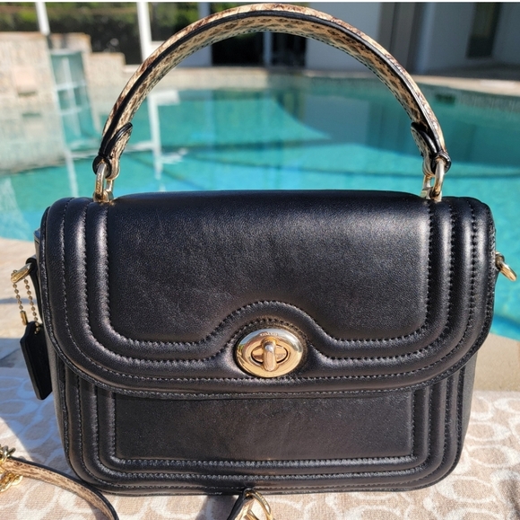 Coach Marlie Leather Sachel/Crossbody With Border Quilting And Snakeskin Handle - Picture 1 of 16